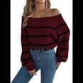 thumbnail image 3 of Suéter de Rayas con Hombros Descubiertos para Mujer, Moda de Otoño, Suéteres de Punto Casuales, Suéter Y2k, Blusas Lindas. Vino Tinto S, 3 of 10