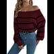 thumbnail image 3 of Suéter de Rayas con Hombros Descubiertos para Mujer, Moda de Otoño, Suéteres de Punto Casuales, Suéter Y2k, Blusas Lindas. Vino Tinto L, 3 of 10