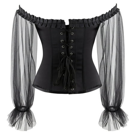 Women s Renaissance Victorian Corsets Bustier Brocade Mesh Long Sleeves Overbust Corset Top Vintage Style Princess Shirts