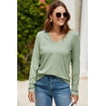 thumbnail image 3 of Women's Grass Green V Neck Long Sleeve Top – Casual Stretchy Tee for Daily Wear, M, 3 of 12