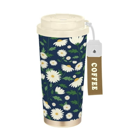 

17 OZ Stainless Steel Vacuum Insulated Tumbler - Coffee Travel Mug Spill Proof with Lid - Thermos Cup for Keep Hot/Ice Coffee Tea and Beer. Daisy Flowers