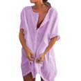 thumbnail image 1 of Robe Chemise Bohème en Coton et Lin pour Femmes, Col en V, Été, Plage, Vacances, Robe d'Été, 1 of 2
