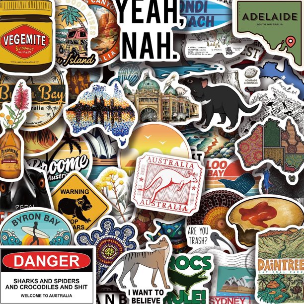 Paquete de 50 pegatinas de vinilo de viaje para Australia, impermeables