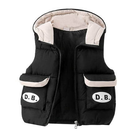 

Generic Fall Tops for Kids Child Kids Toddler Baby Boys Girls Sleeveless Patchwork Letter Winter Solid Coats Hooded Jacket Vest Outwear Outfits Clothes