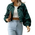 thumbnail image 4 of ZAZYULZ Women Knit Cropped Long Sleeve Corduroy Pockets Thermal Jacket Coat(Green,S), 4 of 9
