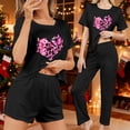 thumbnail image 2 of asdoklhq Silk Pajamas for Women 3PCS Women's Home Casual Pants Short Sleeves Tops and Shorts Pajamas Set Black XS, 2 of 8