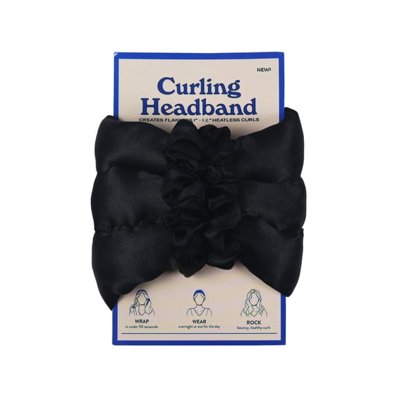 Whudwhu Heatless Hair Curler Set with 2 Scrunchies, 20-inch Satin Curling Headband with Wire for Overnight Curls, No-Heat Sleep-Friendly Hair Rollers for Women, 4 Colors (1.1oz)- Black