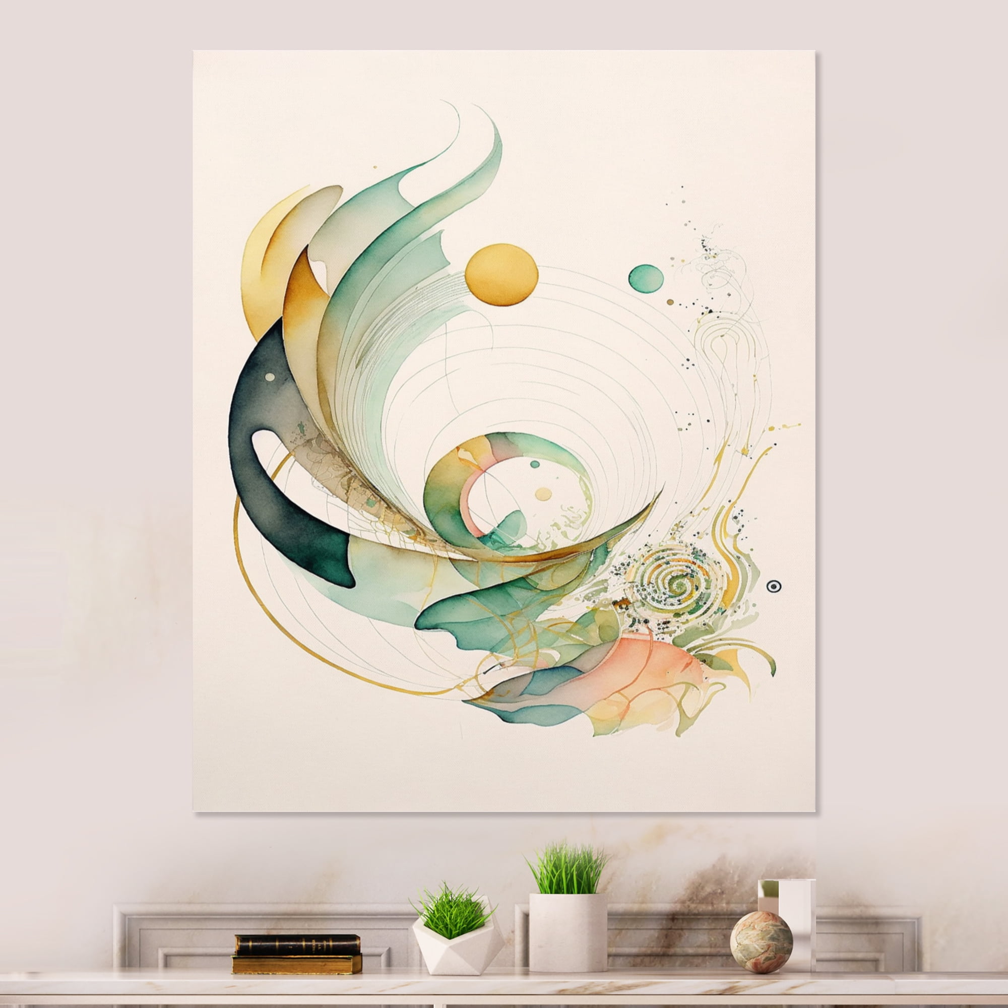 Designart Green Abstract Swirl Canvas Wall Art