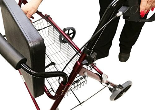 HEALTHLINE Heavy Duty Bariatric Rollator Walker With Seat and Wheels, 4 Wheel Walker With Large Seat and Basket and Brakes, Medical Walker With Seat for Seniors, 8 Inch Wheels, 450 Lbs, Black