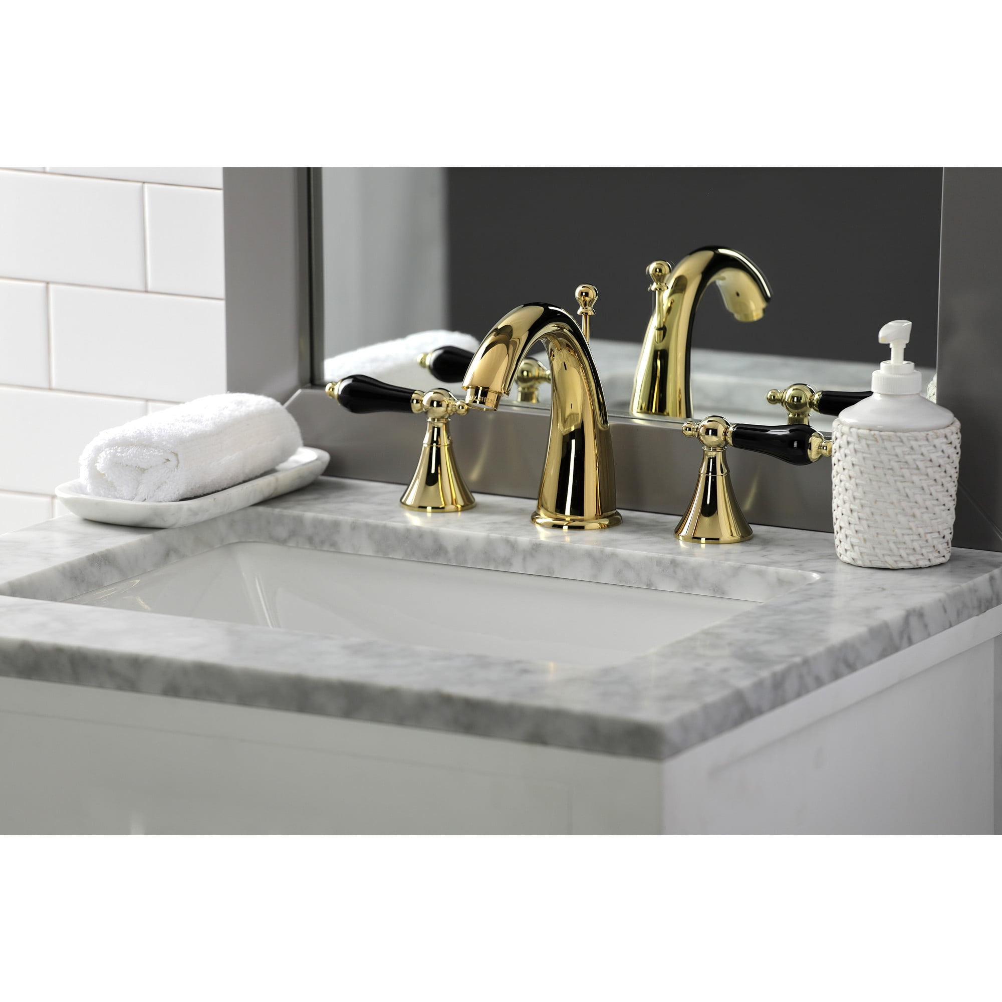 Kingston Brass KS2972PKL Duchess Widespread Bathroom Faucet with Brass Pop-Up, Polished Brass