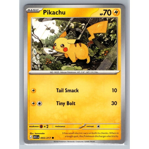 Collectible 2026 Mega Evolution Ascended Heroes Pikachu 55/217 English Pokemon Trading Card