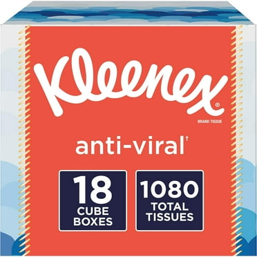 Kleenex Anti-Viral Facial Tissues, Cube Box, 60 Tissues per Box, 18 Packs (1,080 Tissues Total)