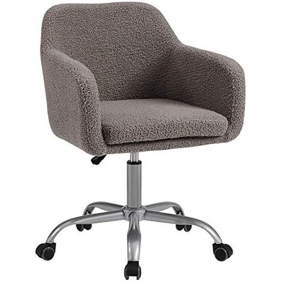 Linon Colton Adjustable Upholstered Office Chair with Wheels in Gray Sherpa