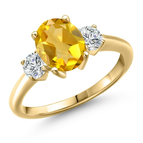 Gem Stone King 18K Yellow Gold Plated Silver Yellow Citrine and Lab Grown Diamond Engagement Ring for Women | 2.04 Cttw | Oval 9X7MM | Gemstone November Birthstone | Size 5