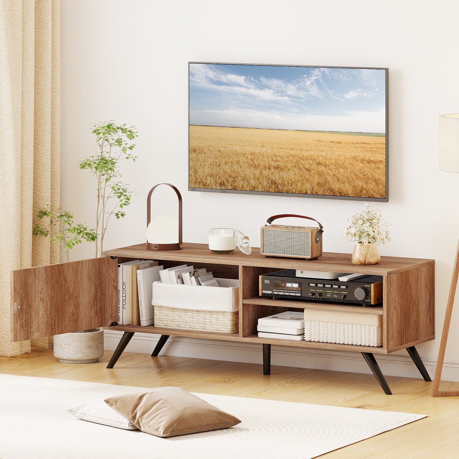 Gymax TV Stand for TVs up to 55'' Mid Century Entertainment Center