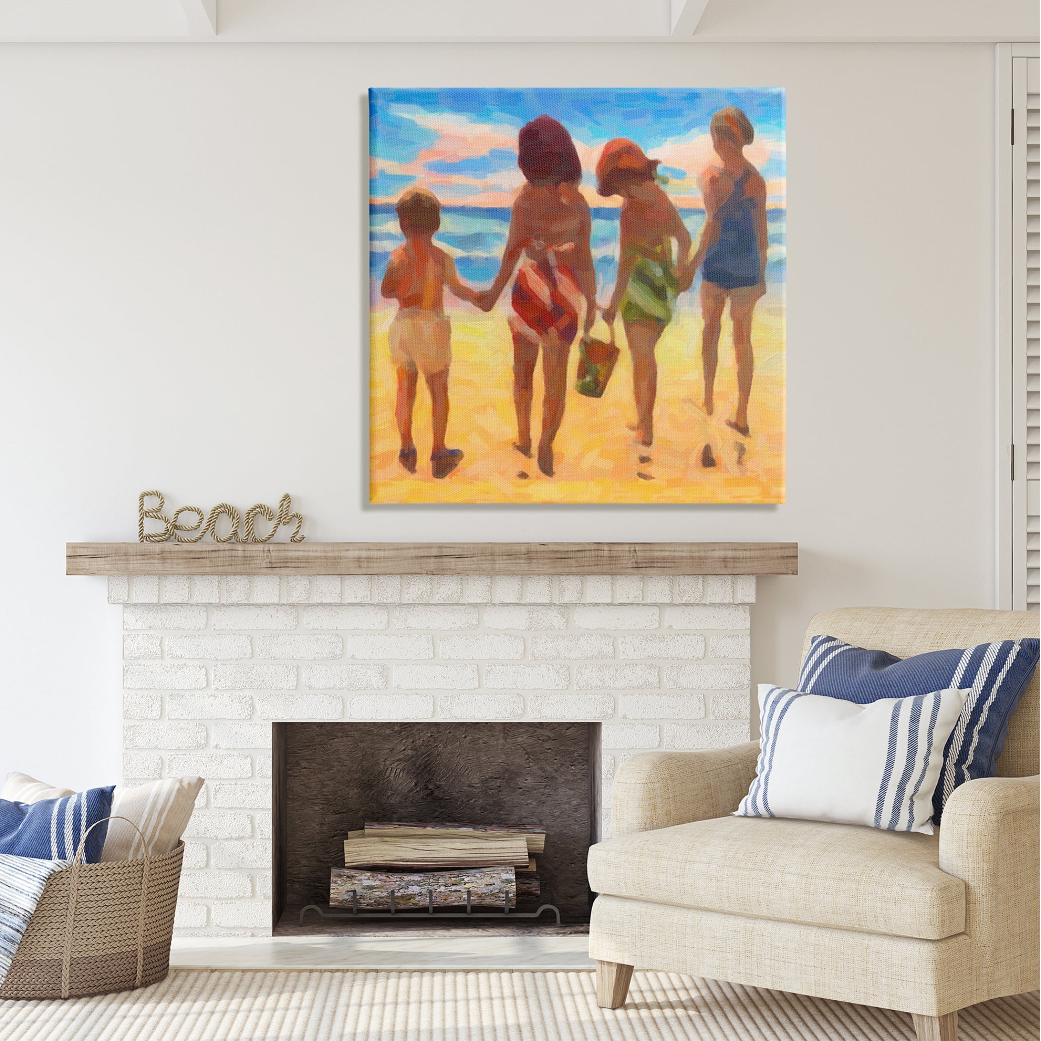 Stupell Industries Family Beach Vacation Nature Painting Gallery Wrapped Canvas Print Wall Art, 36 x 36