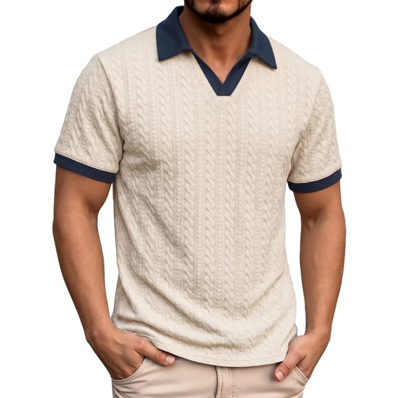 RICHCOIN Polo Shirts for Men V Neck Short Sleeve Golf Shirts Casual Textured Knit Old Money Tops