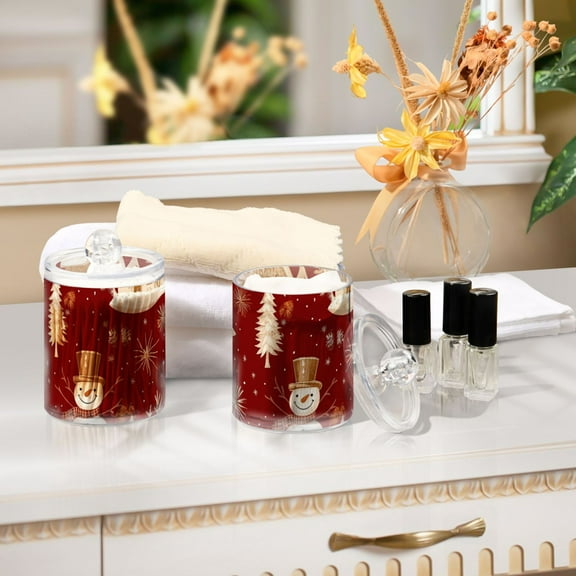 Ckdifva Christmas Snowmans Houses Red Storage Jar with Lid Acrylic Organization Storage Containers Set of 2
