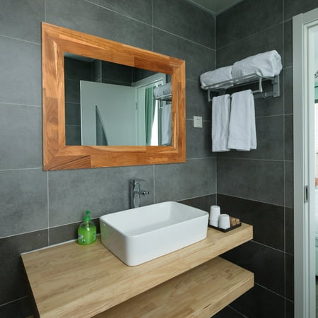 Organizedlife Wall Mount Beveled Mirror With Teak Frame Mirrored Organizedlife Wall Mount Beveled Mirror