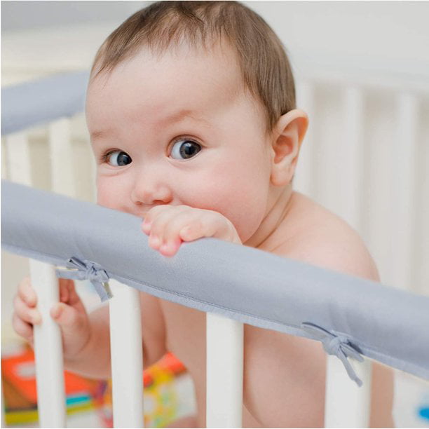 Anti Bite Crib Bumpers All Round Padded Cotton Blended Padded Baby Crib Rail Cover Protector Teething Guard for Cot Bed Baby Cot Bumper Wrap Around Protection Pink 120cm