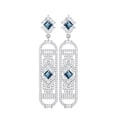 thumbnail image 2 of 4MM Square Longon Blue Topaz Cylinderical Long Drop Dangle Earrings For Womens 925 Sterling Silver, 2 of 4