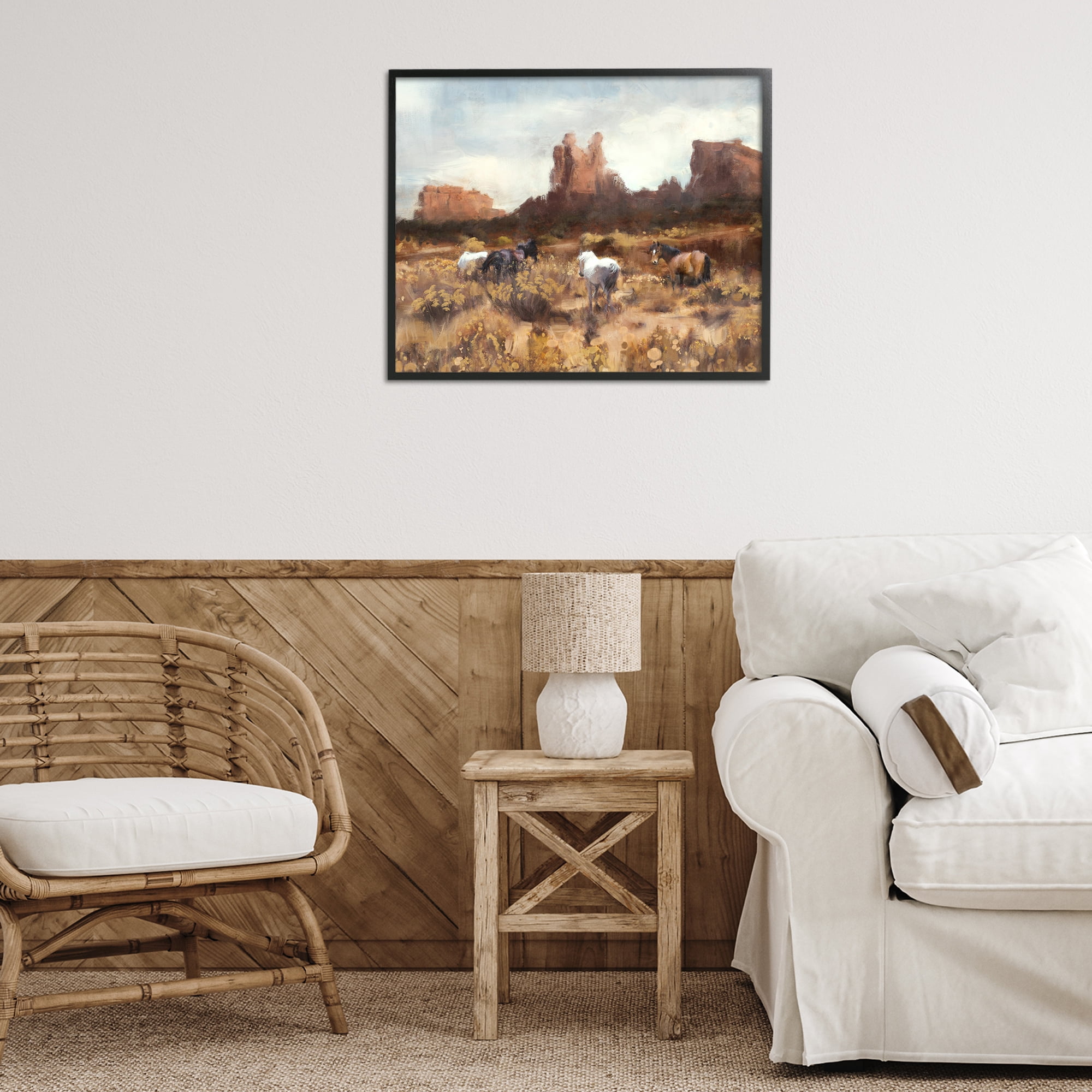 Stupell Industries Desert Horses Landscape Landscape Painting Black Framed Art Print Wall Art, 30 x 24