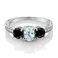 thumbnail image 2 of Gem Stone King 1.97 Ct Oval Sky Blue Aquamarine Black Diamond 925 Sterling Silver Moissanite Ring (Size 7), 2 of 4