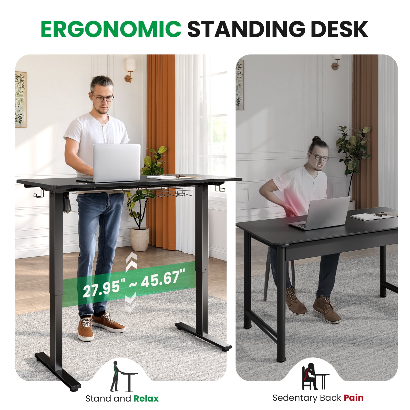 Electric Standing Desk with Memory Controller, Adjustable Height Sit Stand Desk, Quiet Motor, Heavy-Duty Steel Frame, 201 lb Capacity