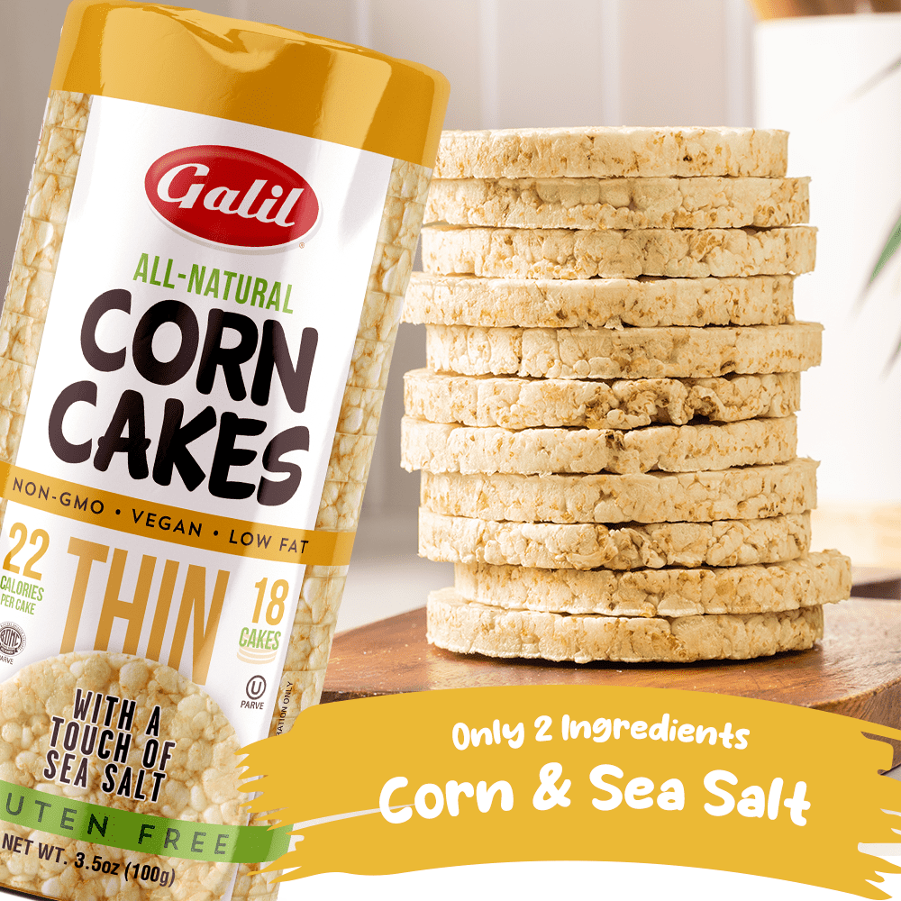 Galil Thin All-Natural Corn Cakes with Sea Salt, Vegan & Gluten Free Snacks, Low Salt Snacks, 3.5 oz Pack (18 Count)