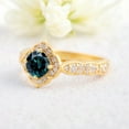 thumbnail image 6 of JEWELRYTREASURE 5 MM / 1 ct Teal Sapphire Engagement Ring Diamond Halo Jewelry Yellow Gold Plated Promise Ring New Year Gift for Wife, 6 of 8
