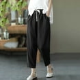 thumbnail image 2 of MRULIC jeans for women Womens Solid Cotton And Linen Pocket Elastic Waist Loose Trousers Pants Black + XXL, 2 of 4
