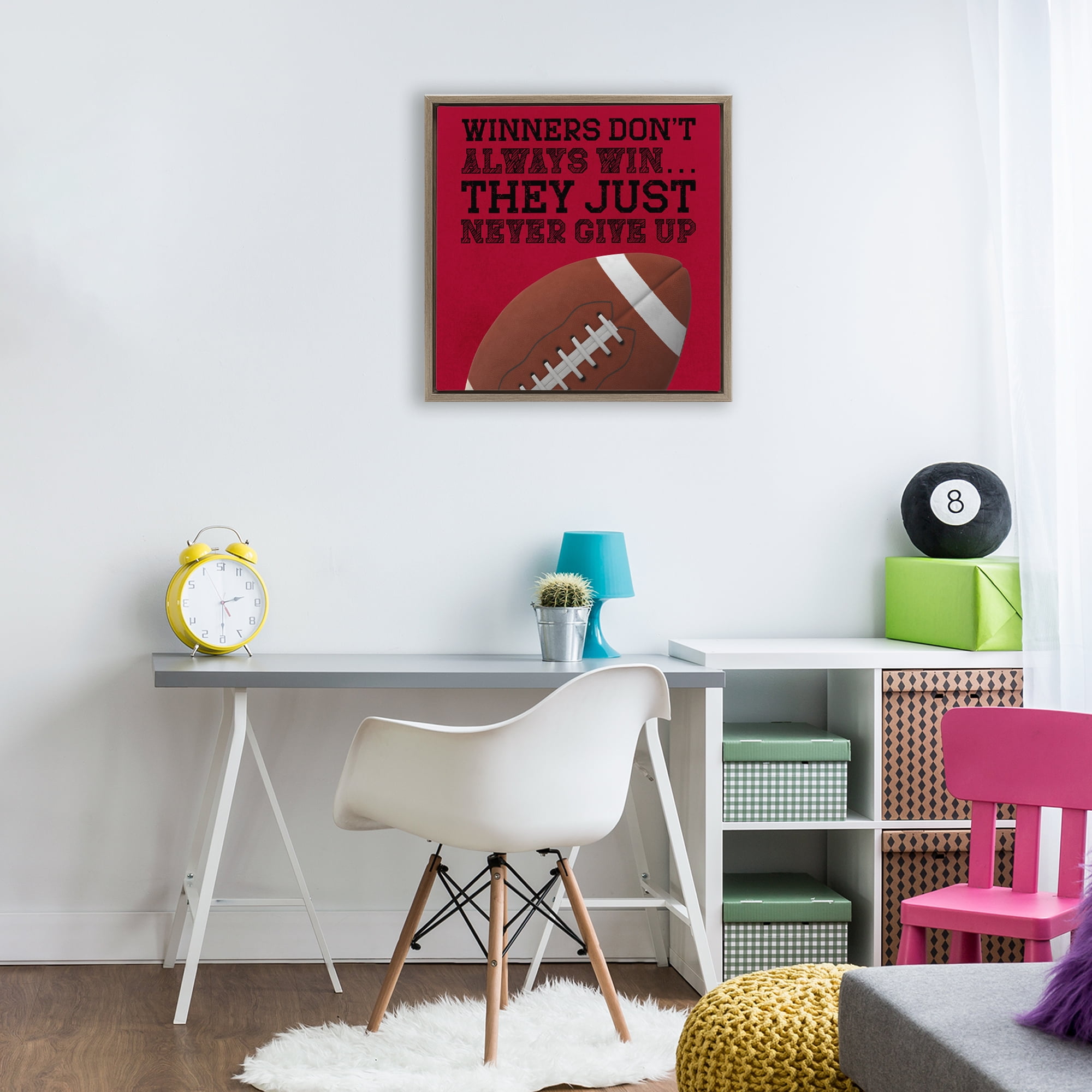 Winners Never Give Up Brown Framed Floater Canvas Wall Art, design by Marcus Prime
