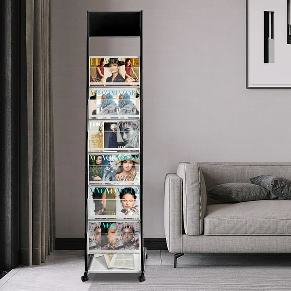 Floor Standing Magazine Rack, 6 Tiers Brochure Literature Display Stand for Bank Lobbies, Hotel Receptions
