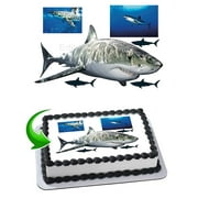 Great White Shark Edible Cake Image Topper Personalized Birthday Party 1/4 Sheet (8"x10.5")