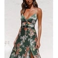 thumbnail image 5 of HLSOHJP Women's Floral Satin Dress Sleeveless Spaghetti Straps Bow Knot Tied Cutout Front Split Hem Midi Slip Party Dress, 5 of 6