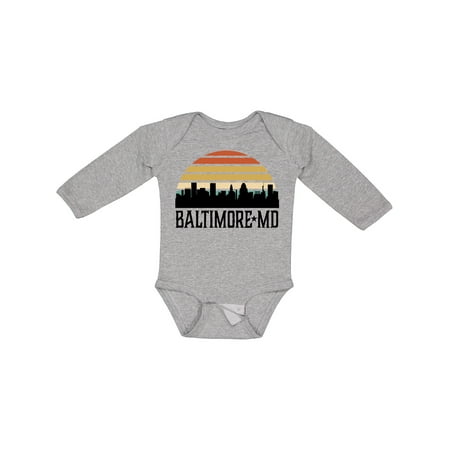 

Inktastic Baltimore Maryland Skyline Sunset Gift Baby Boy or Baby Girl Long Sleeve Bodysuit