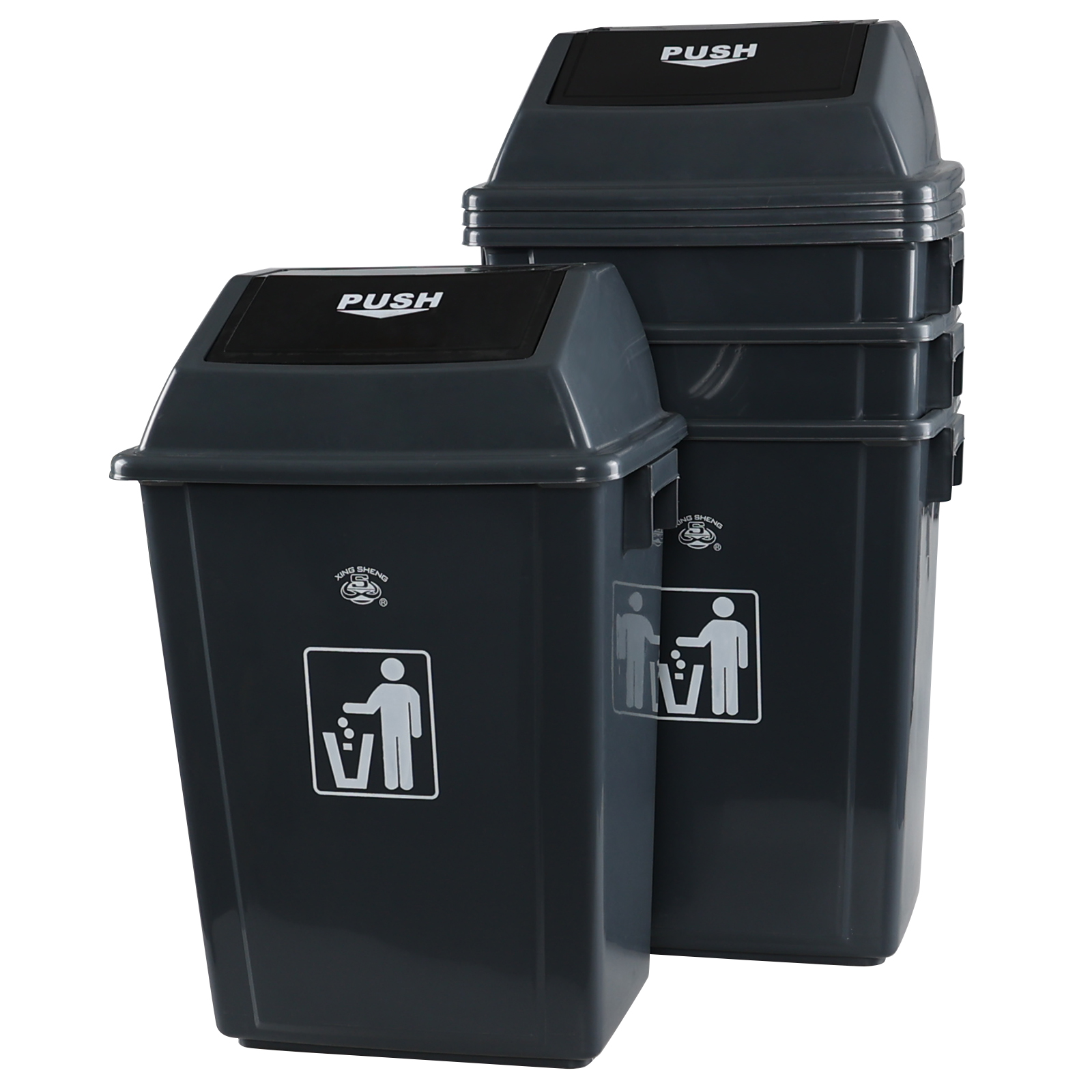 Callyne 4 Pack 15 Gallon Kitchen Trash Can, Tall Plastic Kitchen Garbage Can with Swing Top, Gray