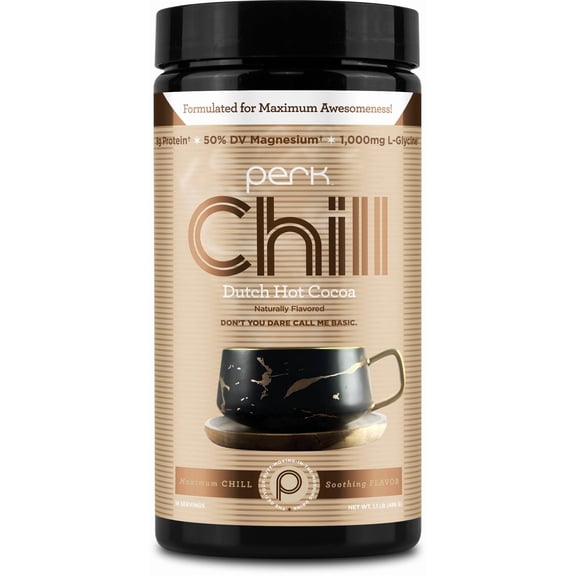 Perk Chill Drink Mix (Dutch Hot Cocoa) 18 Servings – Calming Melatonin-Free Nighttime Sleep Aid Support with Magnesium & L-Glycine, Gluten-Free