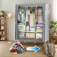 thumbnail image 2 of E-Greetshopping Portable Closet Organizer, 67"x49"x18" Wardrobe Closet with 3 Hanging Rods, 6 Clothes Storage Organizer Shelves, Easy to Assemble, Dustproof Non-woven Fabric Closet Storage(Brown), 2 of 10