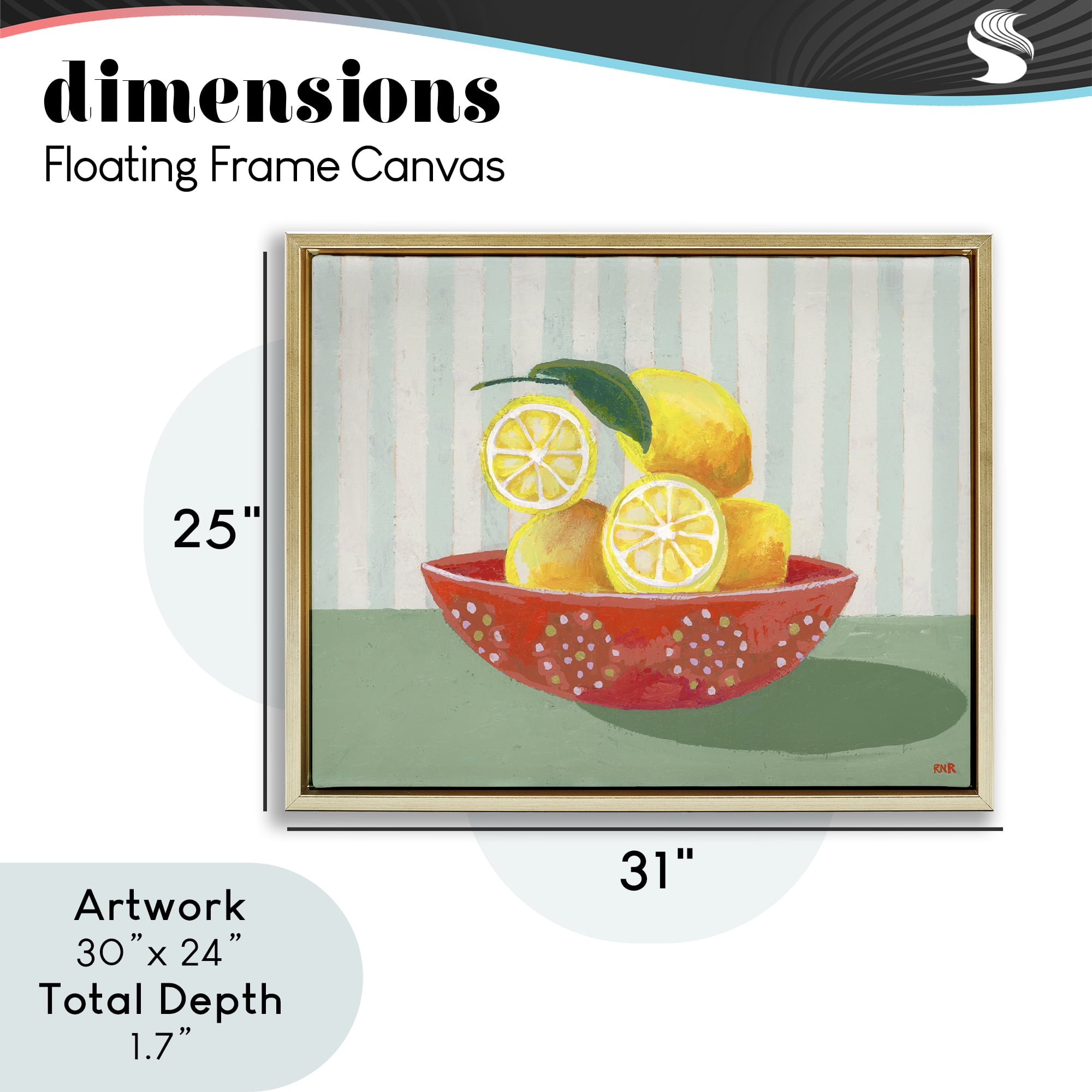 Stupell Industries Sunny Lemons in Red Bowl Gold Framed Floater Canvas Wall Art, design by Rachael Reese