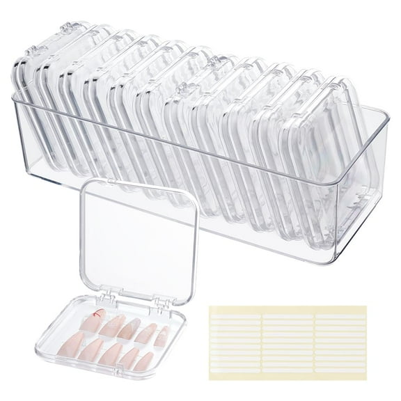 Clear PH 12pcs Press On Nail Storage Box 3.4x3.3'' Nail Packaging Organizer Beads Organizer Box Acrylic Display Case with 30pcs Adhesive Double Sided Tape for Women Nail Art Home Salon Jewelry