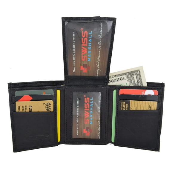 Swiss Marshal Men's Premium Leather Trifold Center Flap Up ID Credit Card Holder Wallet SW-P1755