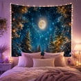 thumbnail image 2 of Snowy Evergreen Forest with Glowing Lanterns Under a Starry Moon, Mystical Fantasy for Astronomy Lovers, Wall Art Decor, Housewarming Gift, Tapestry Wall Hanging for Bedroom and Living Room, 2 of 7