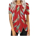 thumbnail image 1 of Blusas de Manga Corta para las Mujeres Botón Impreso Cuello Redondo Top Casual, Blusas para las Mujeres Casual, 1 of 5