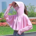 thumbnail image 6 of Alkepwun Womens Jacket Solid Color Batwing Long-Sleeve Lightweight Breathable Ice Silk Hooded Sun Protection Jacket Outdoor Cycling Thumb Holes Coat with Brim and Mask, 6 of 7
