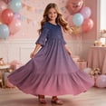 thumbnail image 6 of ITSAME Girls A-Line Dress Gradient Print Crew Neck Flowy Ruffle 3/4 Sleeve Summer Casual A-Line Dress Multicolor Size 14, 6 of 7