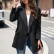 thumbnail image 3 of Abrigo de traje para mujer, cuello con muescas, doble botonadura, bolsillo con solapa, patrón de rejilla, abrigo de traje de moda negro XXL, 3 of 8