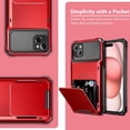 thumbnail image 6 of Case Compatible with iPhone 15 with Card Holder 4-Card Dual Layer Heavy Duty Shockproof Wallet Case Hidden Flip Card Slot Protective Hard Shell Back Cover Case for iPhone 15, 6.1 Inch Red, 6 of 14