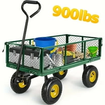 900 Lbs Heavy Duty Steel Garden Cart, Garden Wagon Cart on Wheels, Outdoor Metal Yard Utility Wagon Carts with 10" Tires and Mesh Removable Sides(Convert to Flatbed) and 180°Rotating Handle
