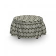thumbnail image 3 of Abstract Ottoman Cover, Ogee Circular Duo-Tone, 2 Piece Slipcover Set with Ruffle Skirt for Square Round Cube Footstool Decorative Home Accent, Standard Size, Olive Green Off White, by Ambesonne, 3 of 5